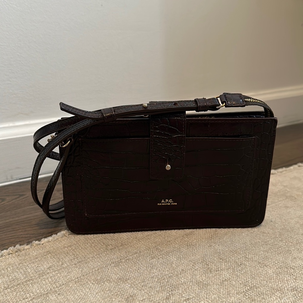 A.P.C. Albane clutch bag in dark red croc embossed leather